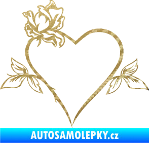 Samolepka Srdce s růží levá 3D karbon zlatý