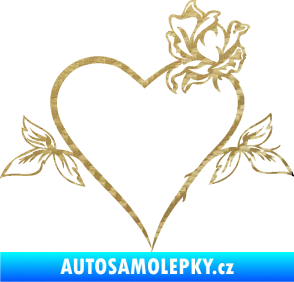 Samolepka Srdce s růží pravá 3D karbon zlatý