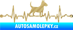 Samolepka Srdeční tep 008 pravá pes bulteriér 3D karbon zlatý