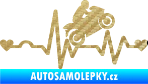 Samolepka Srdeční tep 013 pravá motorkář 3D karbon zlatý