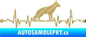 Samolepka Srdeční tep 014 pravá německý ovčák 3D karbon zlatý