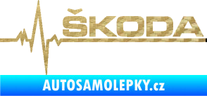 Samolepka Srdeční tep 034 pravá Škoda 3D karbon zlatý
