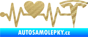Samolepka Srdeční tep 043 pravá Tesla 3D karbon zlatý