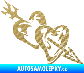 Samolepka Srdíčka 001 pravá se šípem 3D karbon zlatý