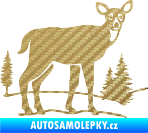 Samolepka Srna 002 pravá s krajinou 3D karbon zlatý