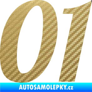 Samolepka Startovní číslo 01 typ 3 3D karbon zlatý