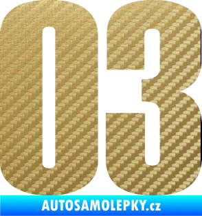 Samolepka Startovní číslo 03 typ 2   3D karbon zlatý