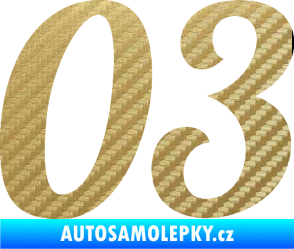 Samolepka Startovní číslo 03 typ 3 3D karbon zlatý