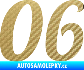 Samolepka Startovní číslo 06 typ 3 3D karbon zlatý
