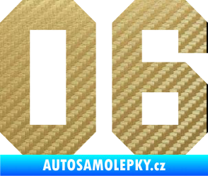 Samolepka Startovní číslo 06 3D karbon zlatý