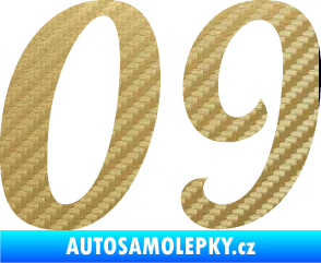 Samolepka Startovní číslo 09 typ 3  3D karbon zlatý