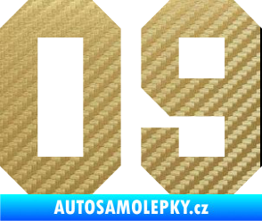 Samolepka Startovní číslo 09 3D karbon zlatý