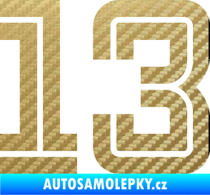 Samolepka Startovní číslo 13 typ 7 3D karbon zlatý