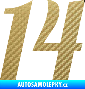 Samolepka Startovní číslo 14 typ 3      3D karbon zlatý