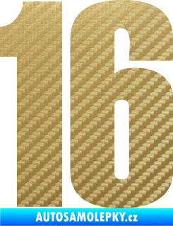 Samolepka Startovní číslo 16 typ 2   3D karbon zlatý