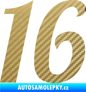 Samolepka Startovní číslo 16 typ 3       3D karbon zlatý