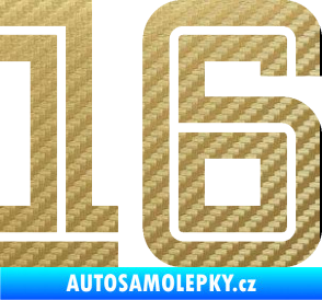 Samolepka Startovní číslo 16 typ 7 3D karbon zlatý