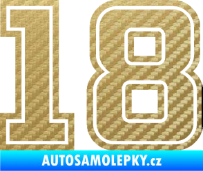 Samolepka Startovní číslo 18 typ 5 3D karbon zlatý
