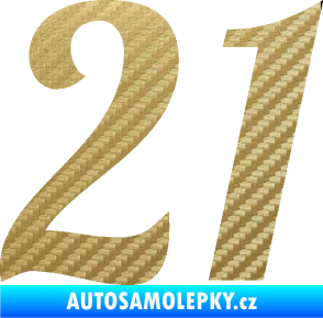 Samolepka Startovní číslo 21 typ 3 3D karbon zlatý