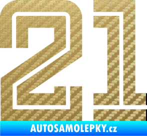 Samolepka Startovní číslo 21 typ 7 3D karbon zlatý