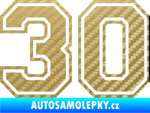 Samolepka Startovní číslo 30 typ 4 3D karbon zlatý