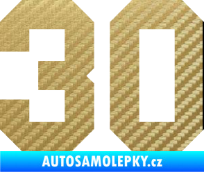 Samolepka Startovní číslo 30 3D karbon zlatý