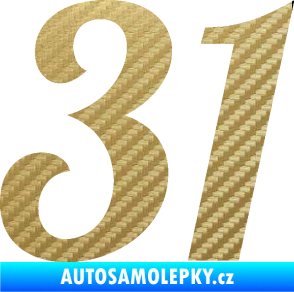 Samolepka Startovní číslo 31 typ 3 3D karbon zlatý