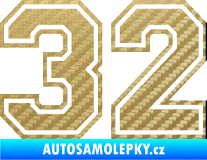 Samolepka Startovní číslo 32 typ 4 3D karbon zlatý