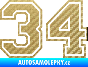 Samolepka Startovní číslo 34 typ 4 3D karbon zlatý
