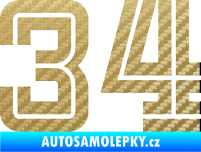 Samolepka Startovní číslo 34 typ 7 3D karbon zlatý