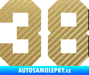 Samolepka Startovní číslo 38 3D karbon zlatý