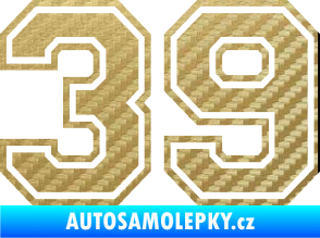 Samolepka Startovní číslo 39 typ 4 3D karbon zlatý