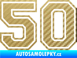 Samolepka Startovní číslo 50 typ 4 3D karbon zlatý
