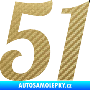 Samolepka Startovní číslo 51 typ 3 3D karbon zlatý
