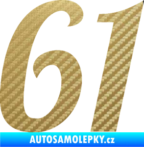 Samolepka Startovní číslo 61 typ 3 3D karbon zlatý