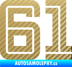 Samolepka Startovní číslo 61 typ 7 3D karbon zlatý