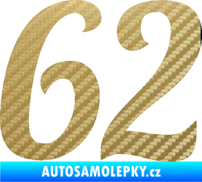 Samolepka Startovní číslo 62 typ 3 3D karbon zlatý
