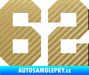 Samolepka Startovní číslo 62 3D karbon zlatý