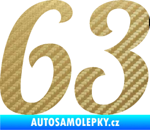 Samolepka Startovní číslo 63 typ 3 3D karbon zlatý