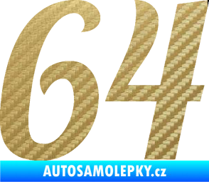 Samolepka Startovní číslo 64 typ 3 3D karbon zlatý