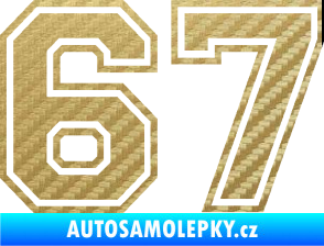 Samolepka Startovní číslo 67 typ 4 3D karbon zlatý
