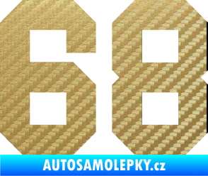 Samolepka Startovní číslo 68 3D karbon zlatý