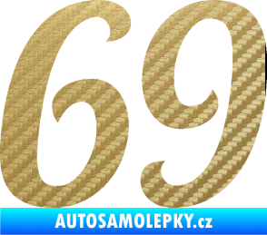 Samolepka Startovní číslo 69 typ 3 3D karbon zlatý