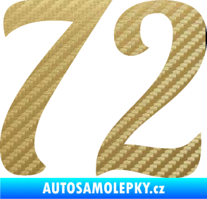 Samolepka Startovní číslo 72 typ 3   3D karbon zlatý