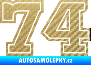 Samolepka Startovní číslo 74 typ 5 3D karbon zlatý
