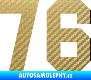 Samolepka Startovní číslo 76 3D karbon zlatý