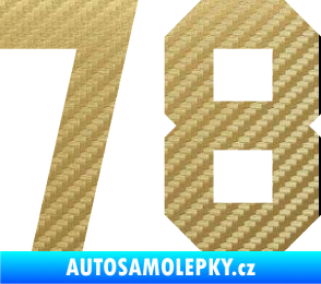 Samolepka Startovní číslo 78 3D karbon zlatý