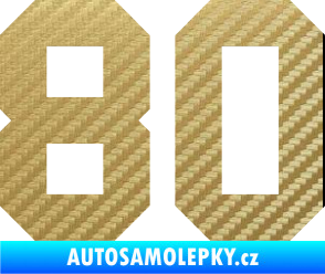 Samolepka Startovní číslo 80 3D karbon zlatý