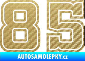 Samolepka Startovní číslo 85 typ 5 3D karbon zlatý