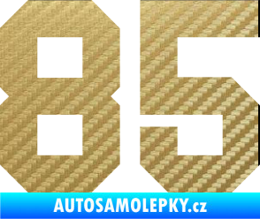 Samolepka Startovní číslo 85 3D karbon zlatý